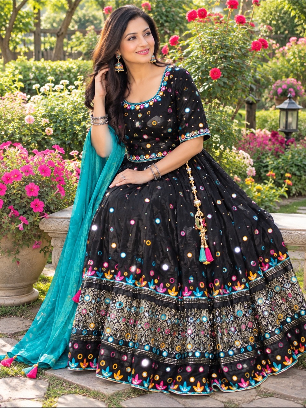 Black Embellished lehenga embroidery wedding Pakistani Indian